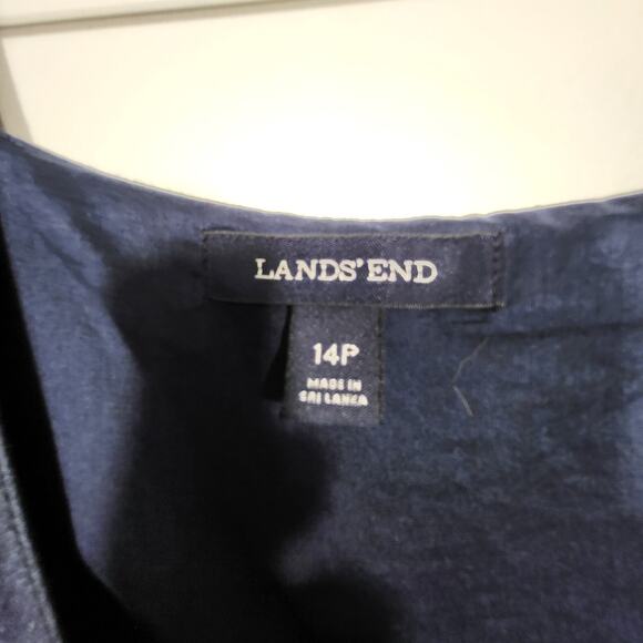 Lands End Blue Floral 100% Linen Garden Print Sleeveless Dress Size 14 Petite - Picture 10 of 11